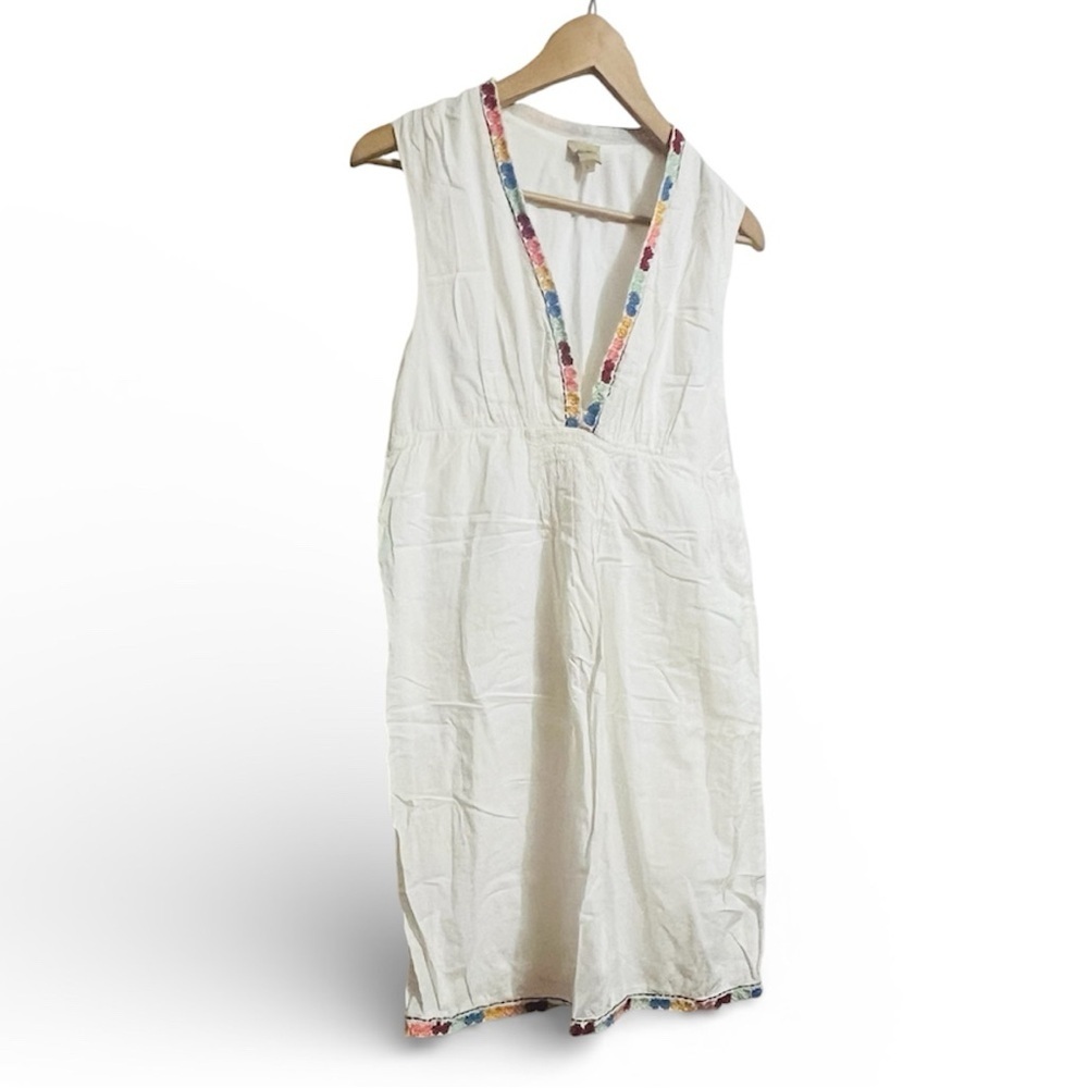 ELLA MOSS Anthropologie Medina Dress L Boho Embroidered White Linen Structured